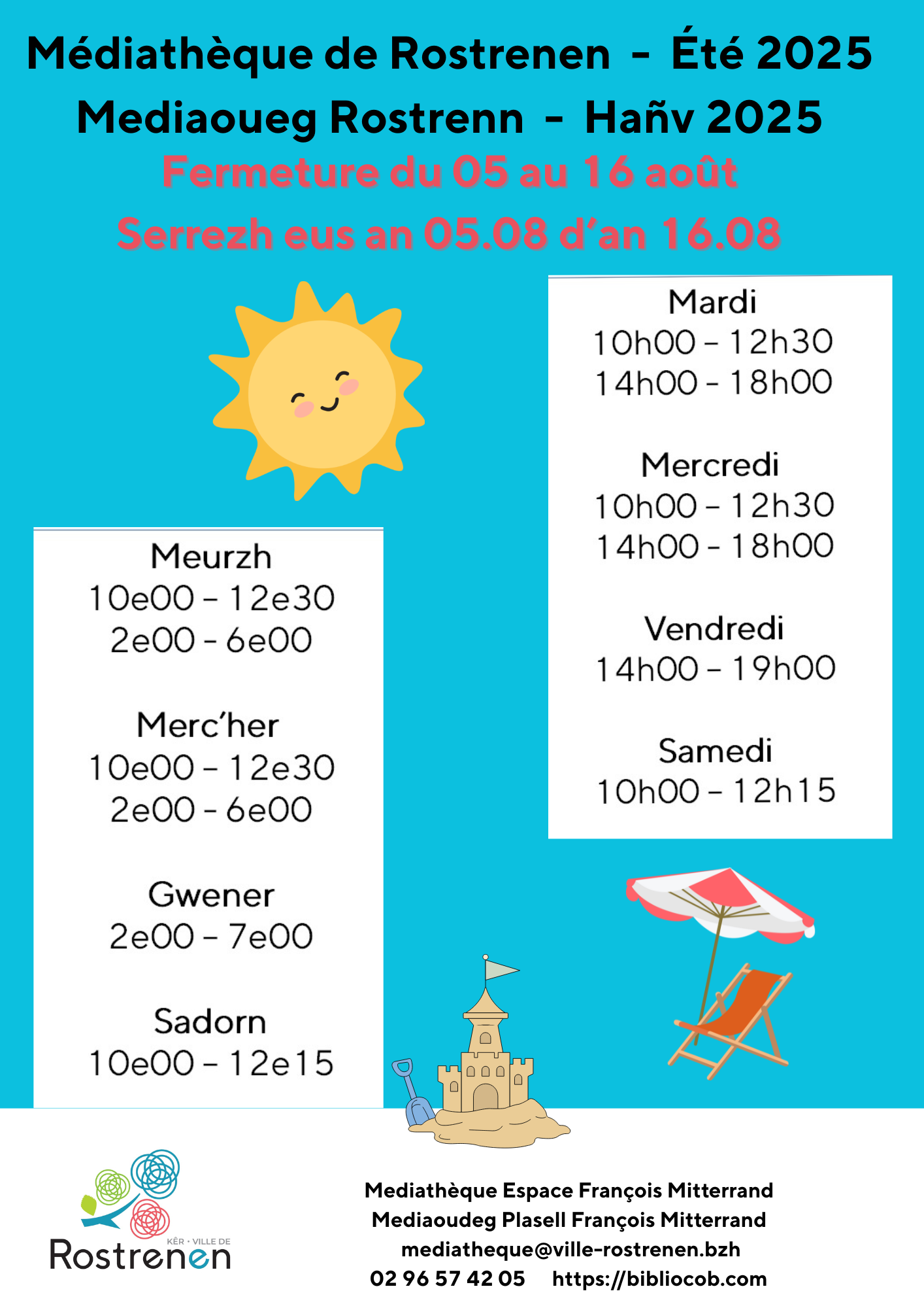 Horaires été 2025 Affiche